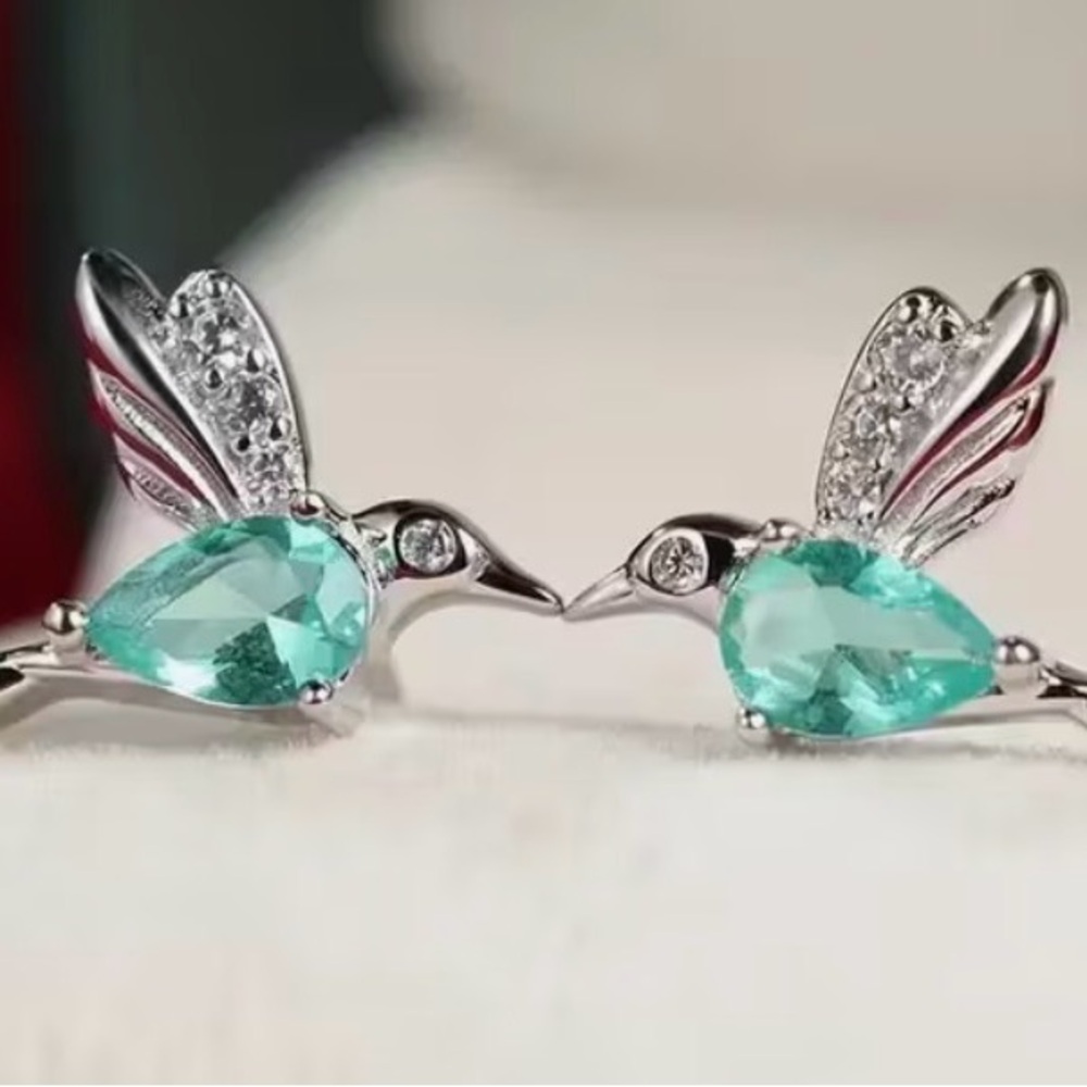 Light Blue Hummingbird Stud Earrings. Hypo-allergic Posts. New in Gift Box.